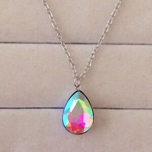 Aurora Borealis Crystal Pear Drop Pendant Necklace